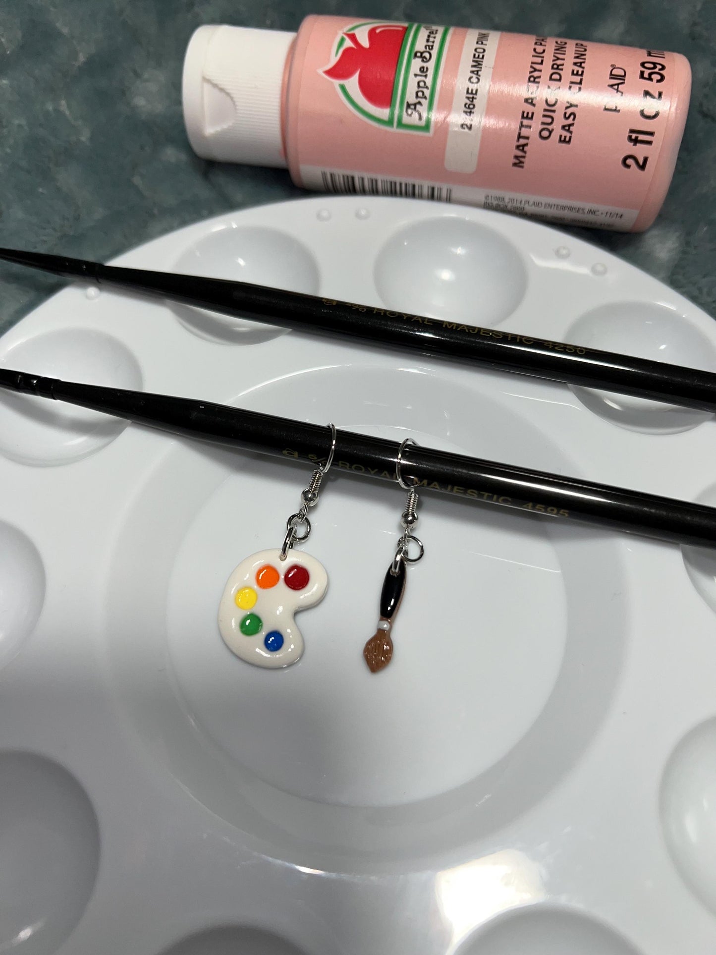 Paint palate and brush dangle earrings
