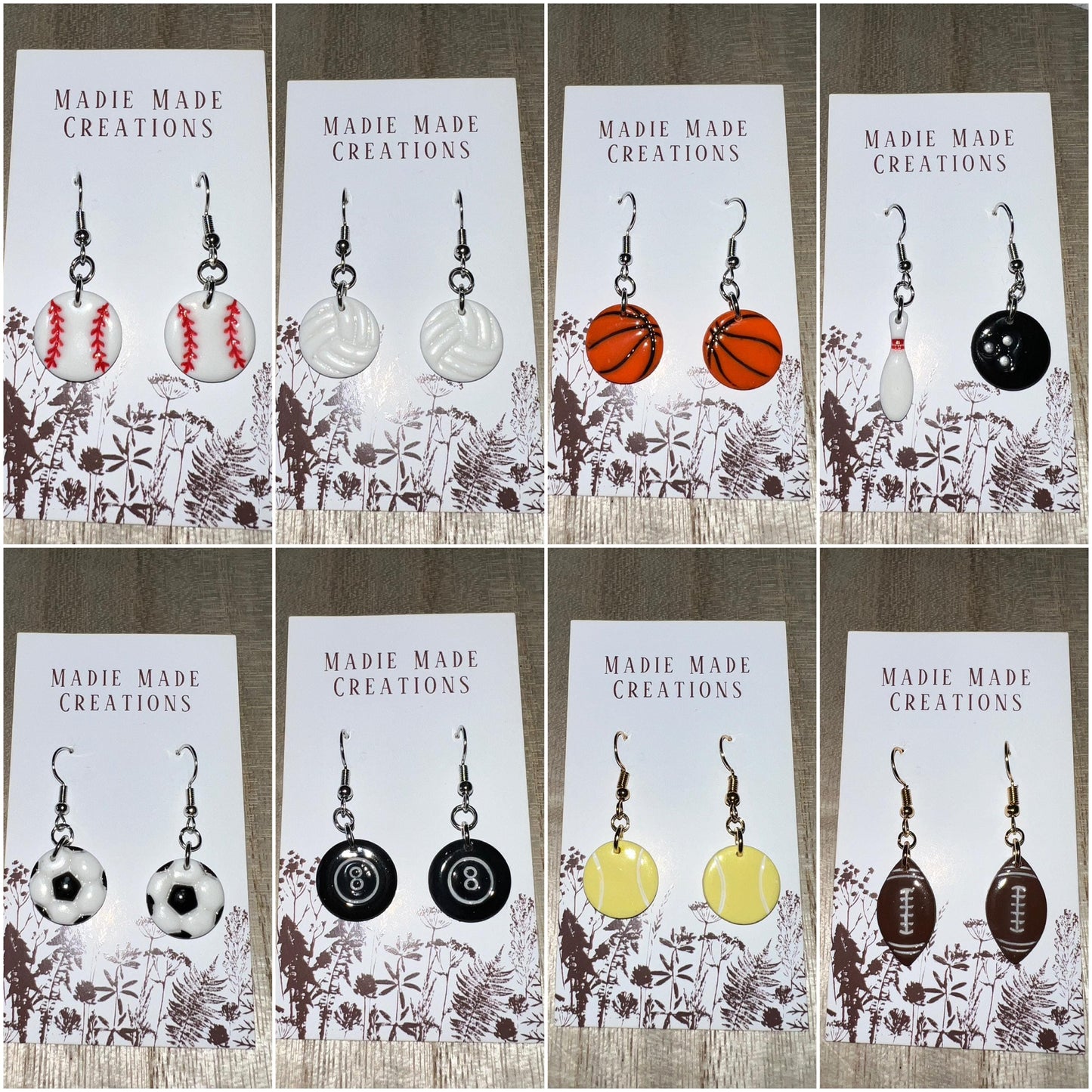 Sports themed dangle earrings