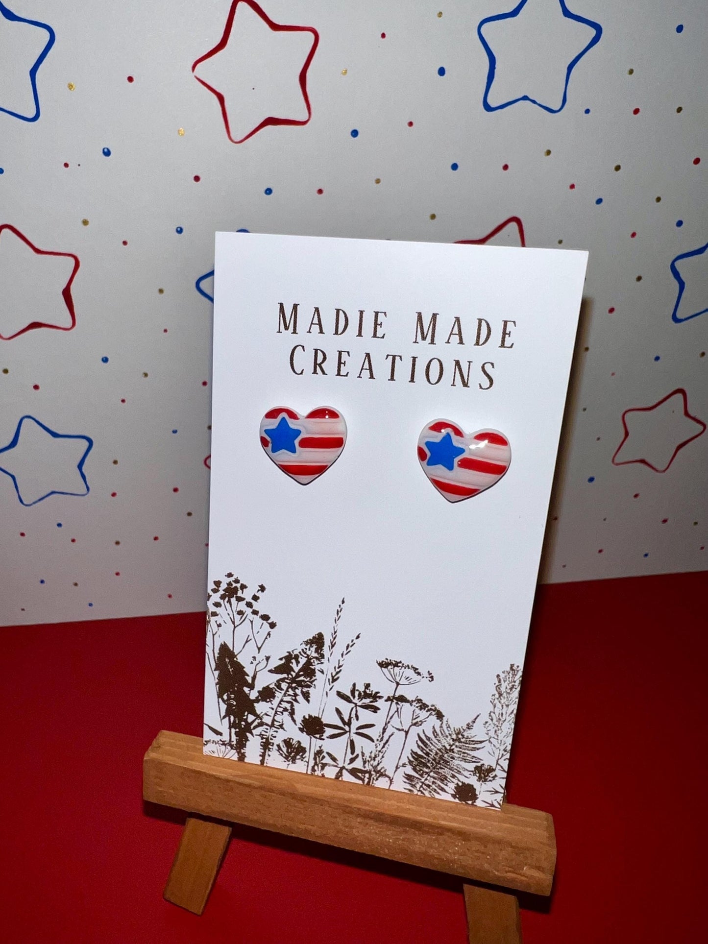 Fourth of July heart studs