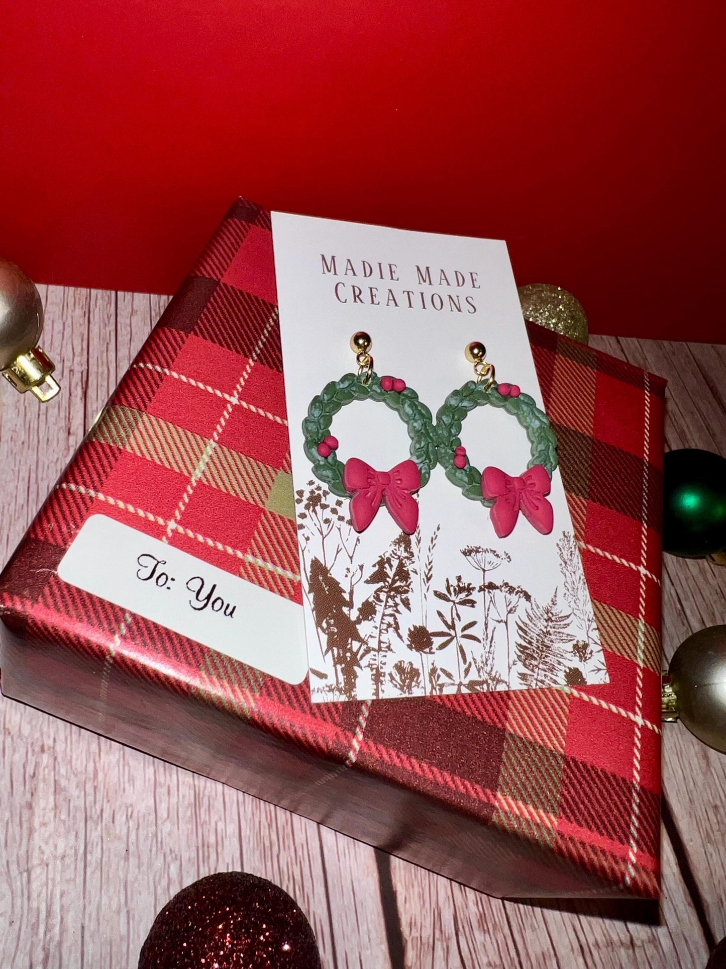 Handmade Christmas Wreath Earrings