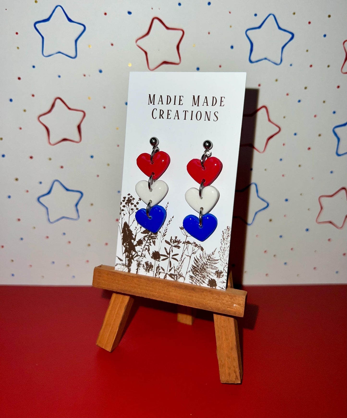 Red White & Blue Heart Studs