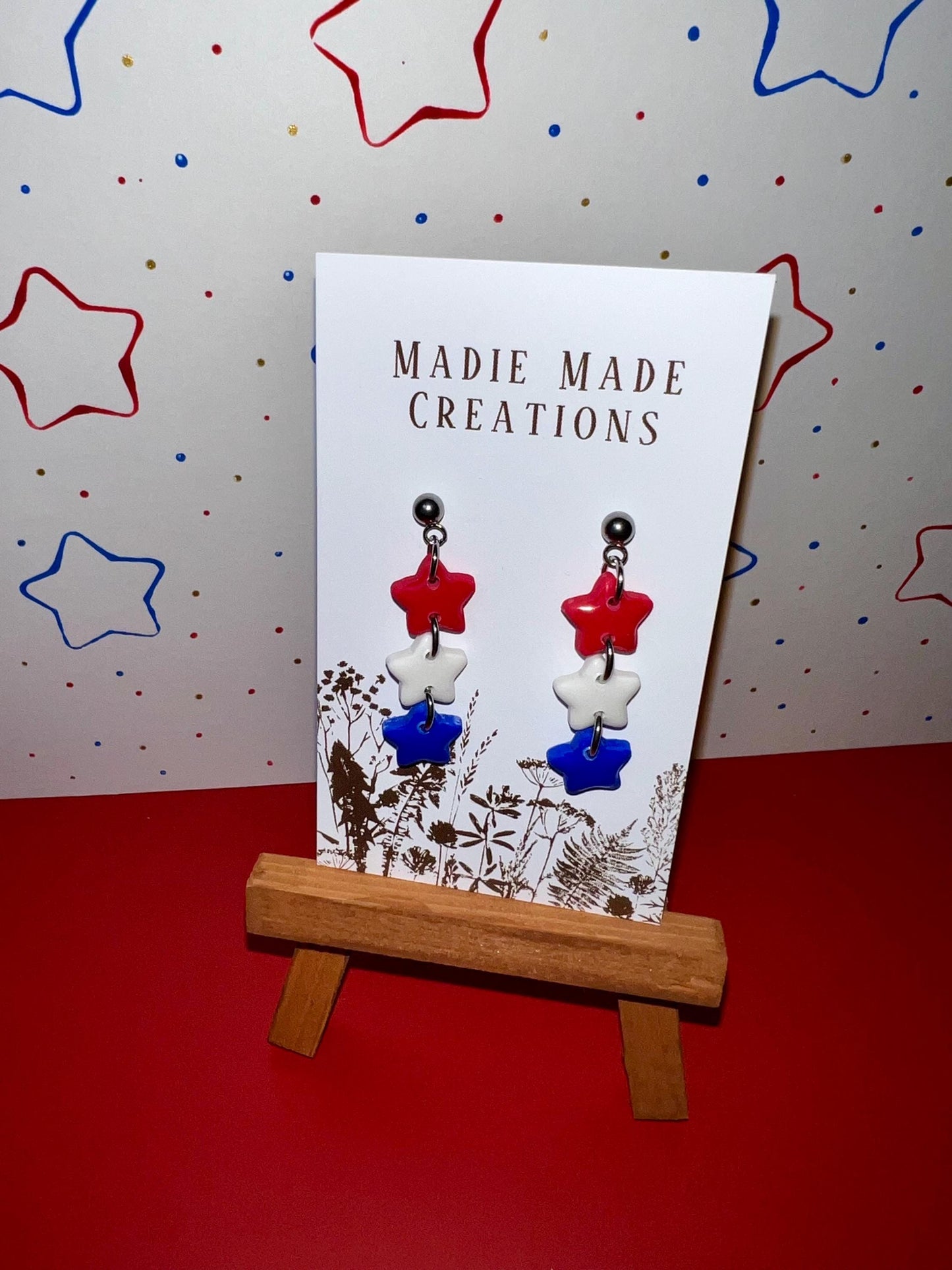 Red White & Blue Star Studs