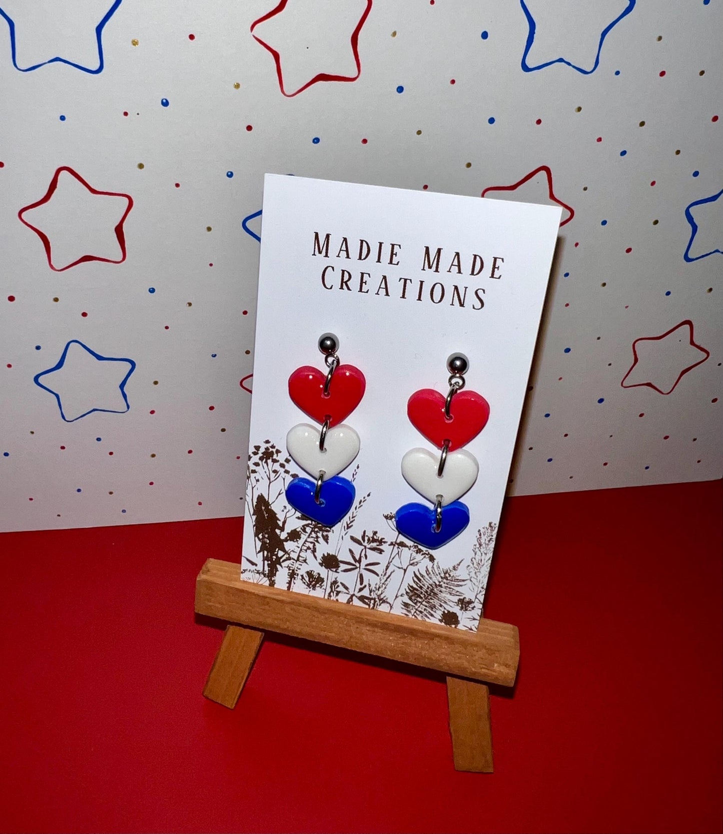Red White & Blue Heart Studs