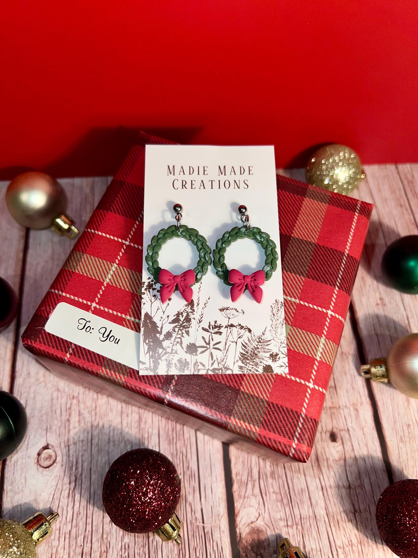 Handmade Christmas Wreath Earrings