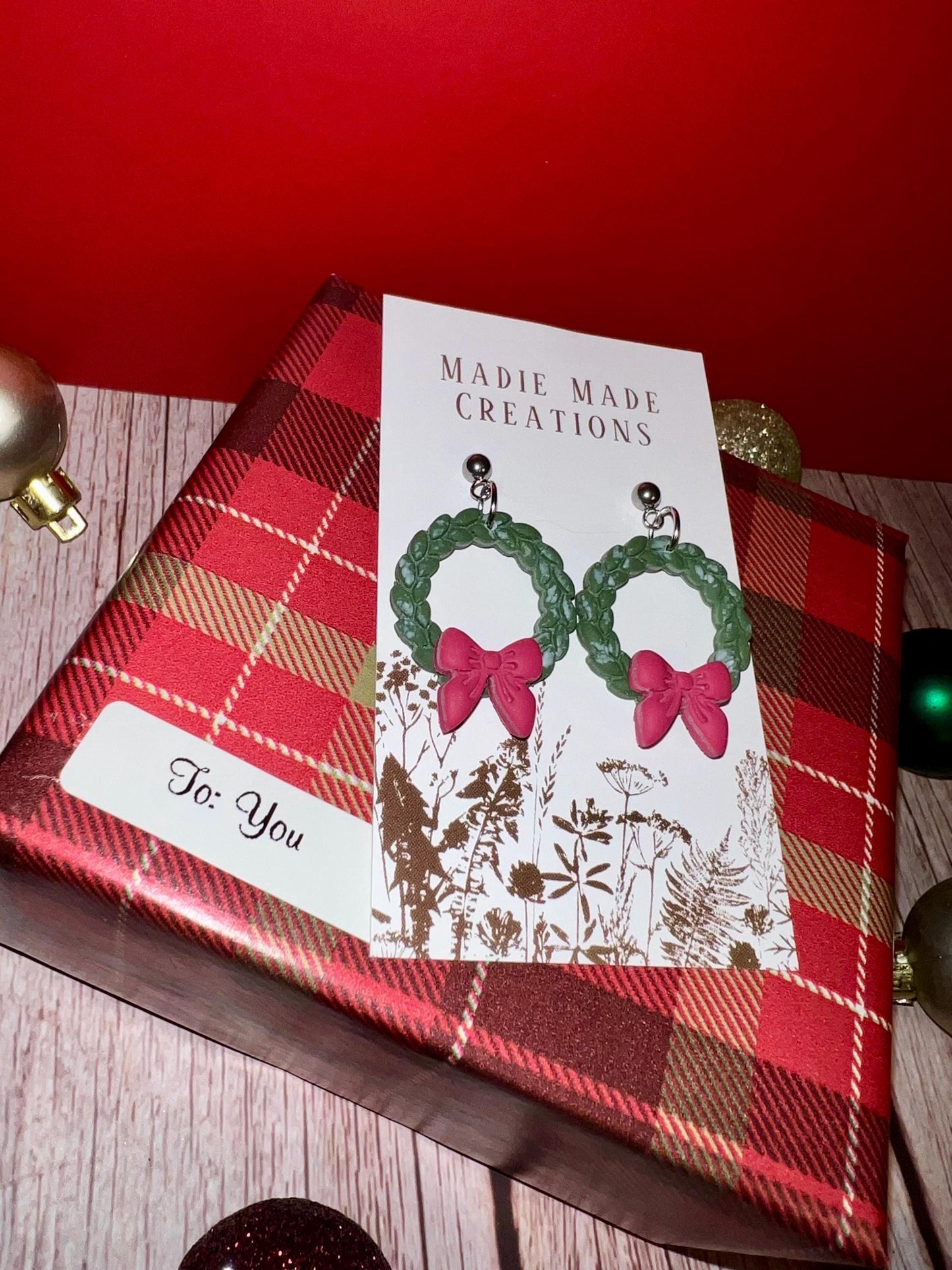 Handmade Christmas Wreath Earrings