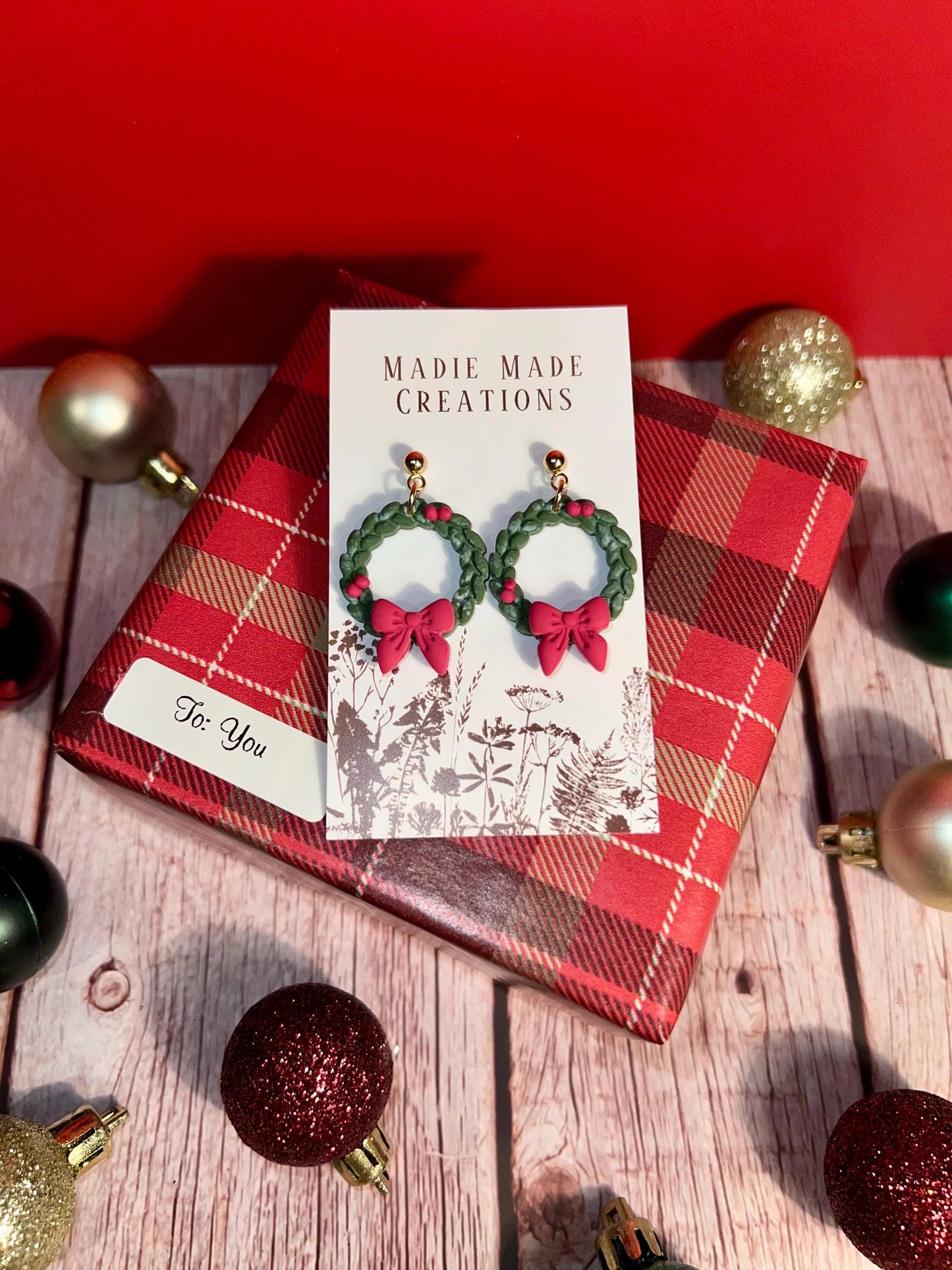 Handmade Christmas Wreath Earrings